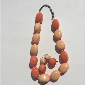 23” Dillards Coral Chucky Bead Necklace, Earrings